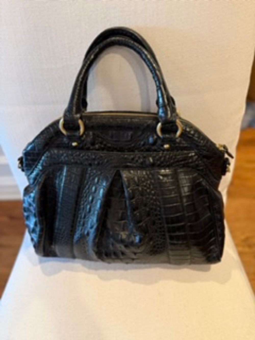 Brahmin Black Louise Satchel Embossed Crocodile Leather Purse